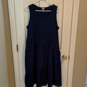 Chico's size 2 / large  Navy Blue Dress with Lace Hem tiered. Excellent